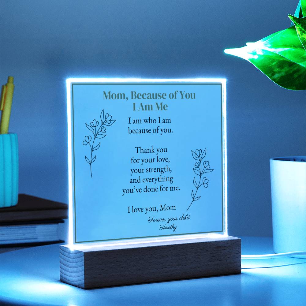 I am Me... Because of You, Mom - plaque