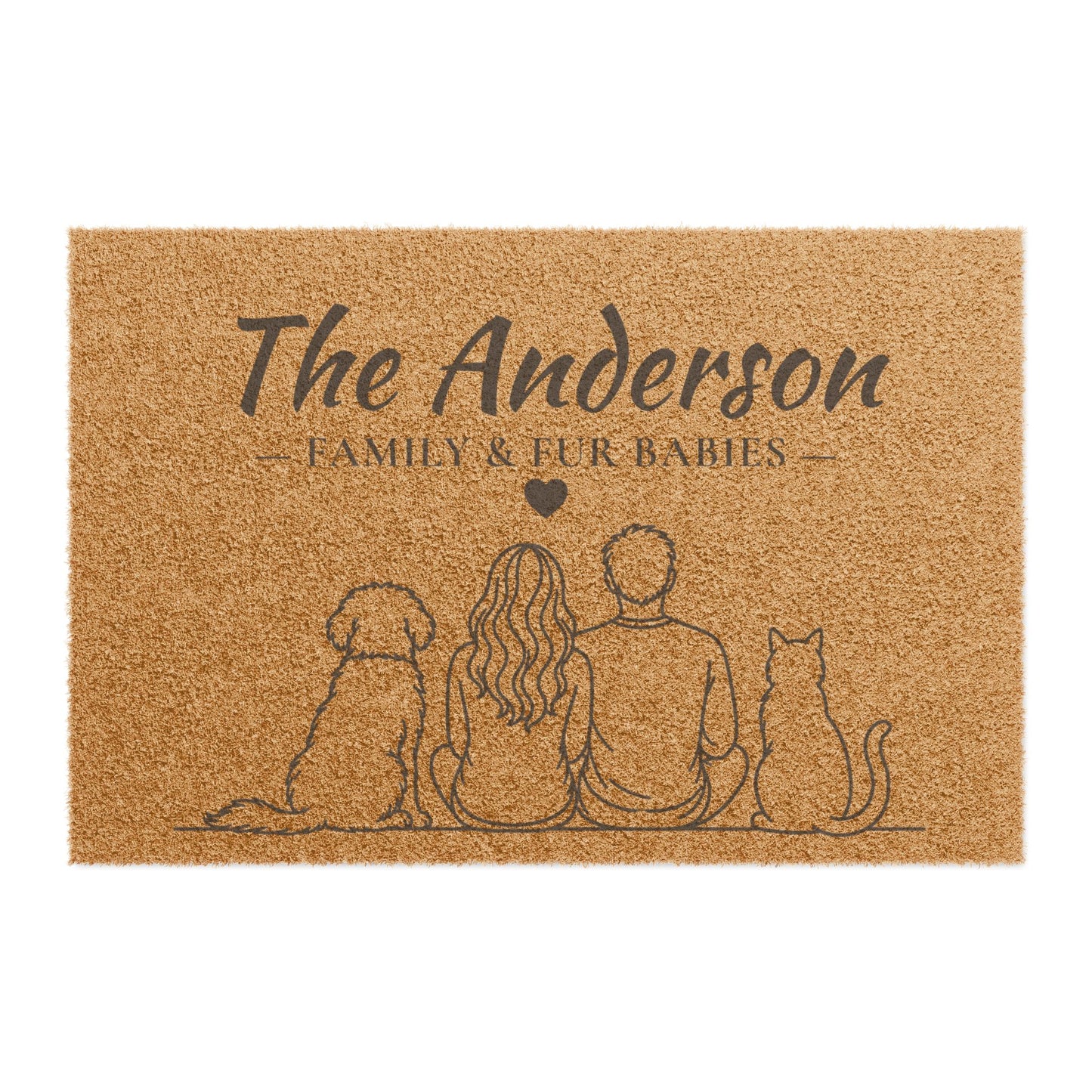 Personalized Family & Pet Welcome Mat with Dog and Cat