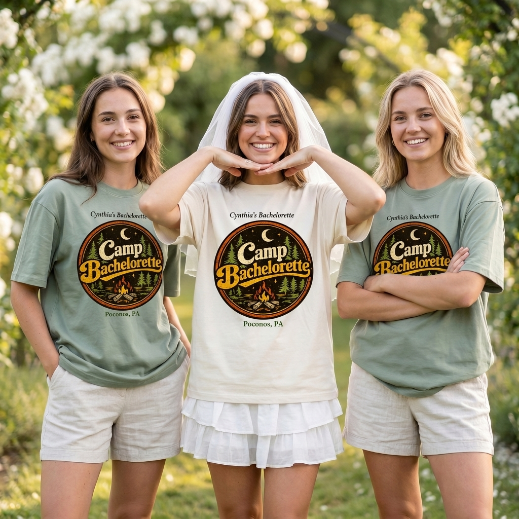 Camp Bachelorette - T-shirt → Camp Bachelorette Shirt | Cabin Weekend Bride Squad Tee
