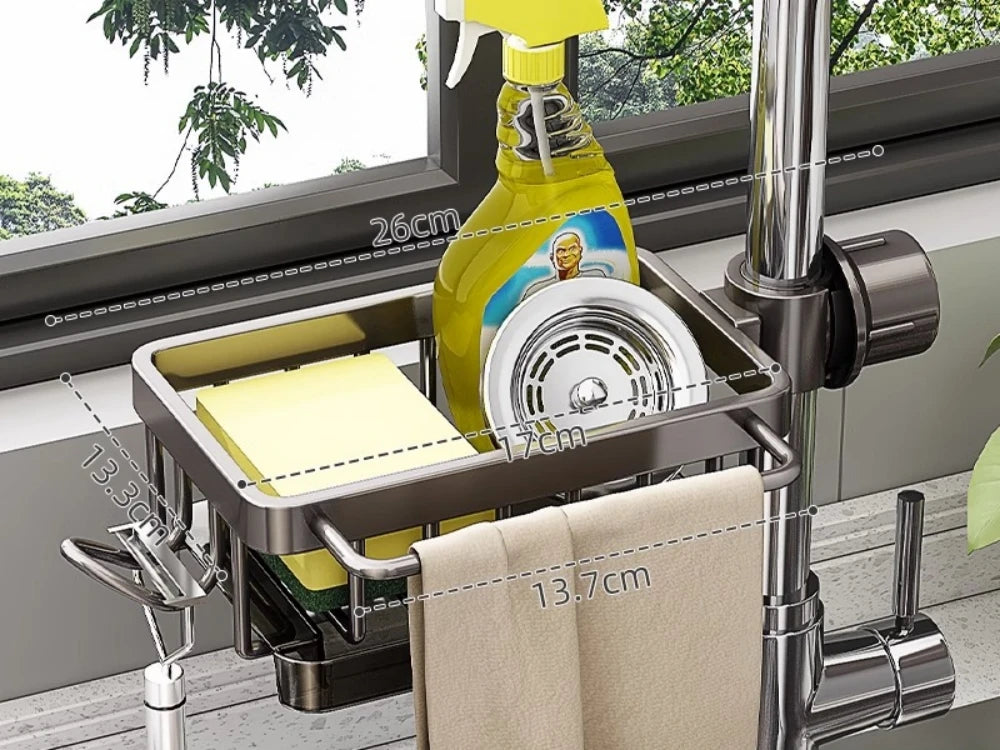 Kitchen Sink and Bathroom Faucet Organizer Rack